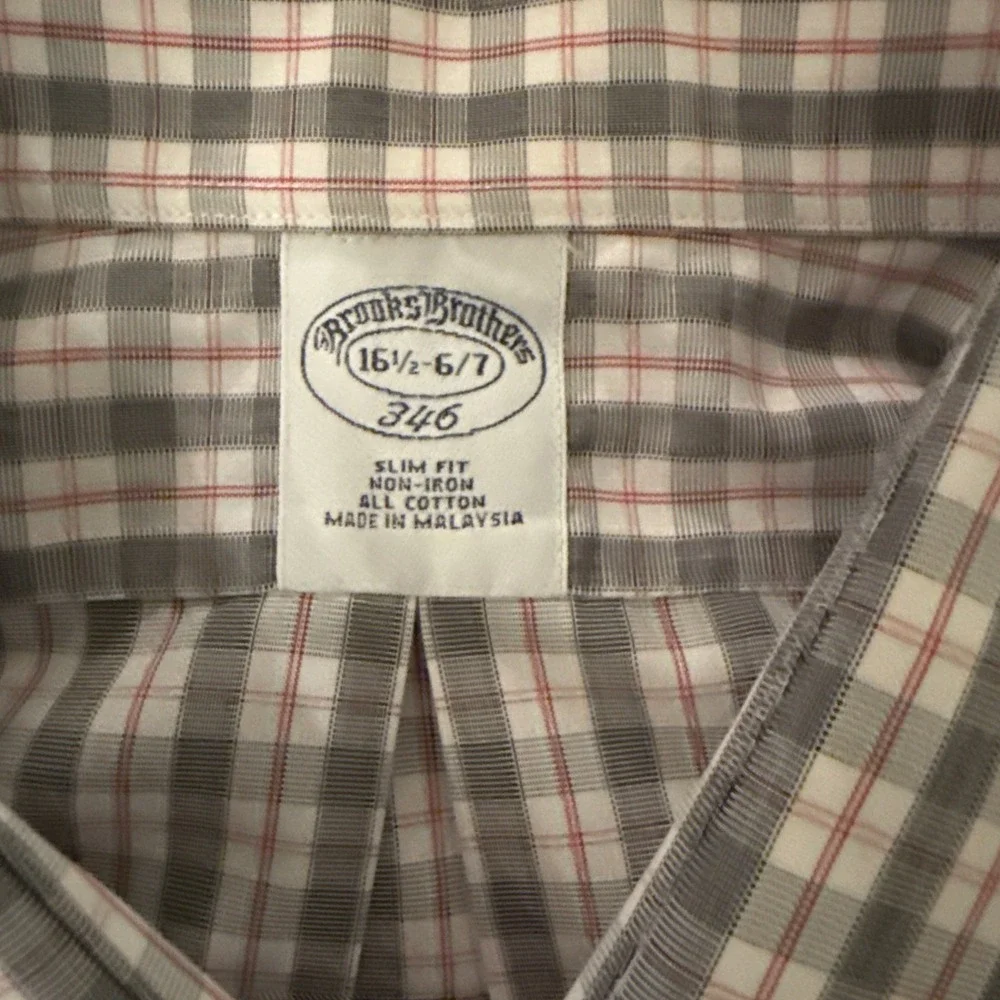Brooks Brothers 346 Shirt Men's 16.5 - 6/7 Slim Fit Non-Iron Multicolor Plaid